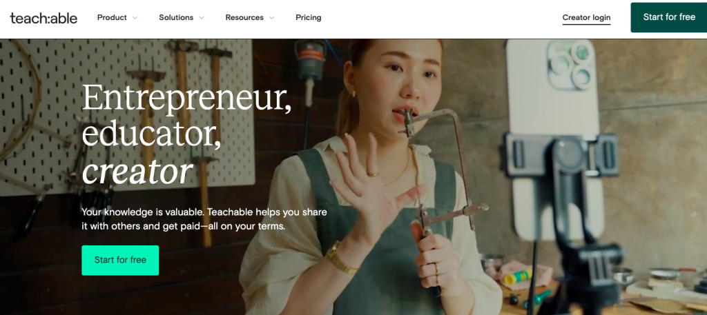 Teachable is an intuitive platform designed for creators to build and sell online courses, coaching services, digital downloads, memberships, and community spaces.