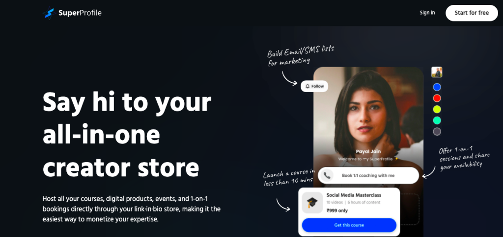 SuperProfile is designed for creators to build and monetize their online presence
